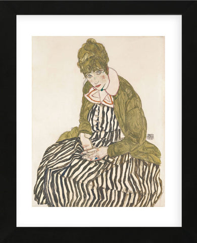 Edith with Striped Dress, Sitting, 1915 (Framed) -  Egon Schiele - McGaw Graphics