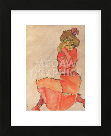 Kneeling Female in Orange-Red Dress, 1910 (Framed) -  Egon Schiele - McGaw Graphics