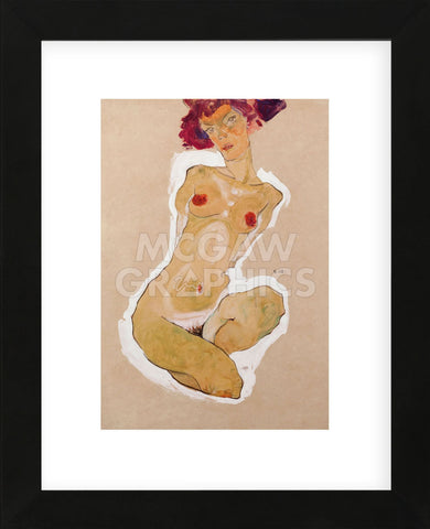Squatting Female Nude (Framed) -  Egon Schiele - McGaw Graphics