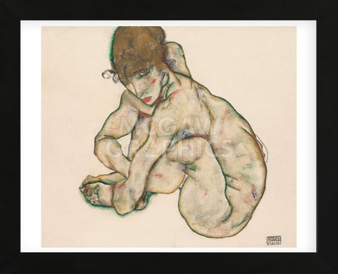 Crouching Nude Girl (Framed) -  Egon Schiele - McGaw Graphics