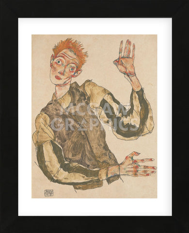 Self-Portrait with Striped Armlets (Framed) -  Egon Schiele - McGaw Graphics