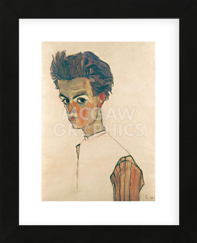 Self-Portrait with Striped Shirt (Framed) -  Egon Schiele - McGaw Graphics