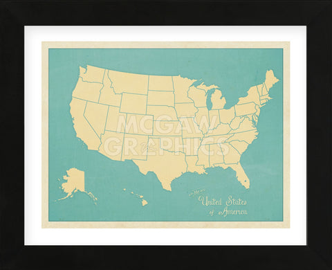 USA Map (blue) (Framed) -  Sparx Studio - McGaw Graphics