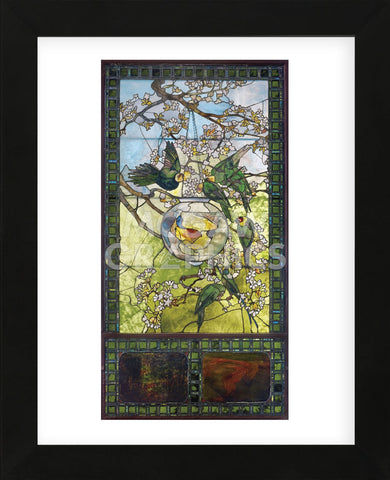 Parakeets and Gold Fish Bowl, about 1893 (Framed) -  Louis Comfort Tiffany - McGaw Graphics