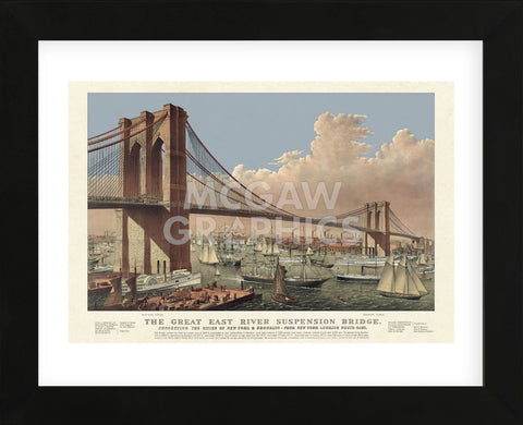 The Great East River Suspension Bridge, 1877 (Framed) -  Vintage Reproduction - McGaw Graphics
