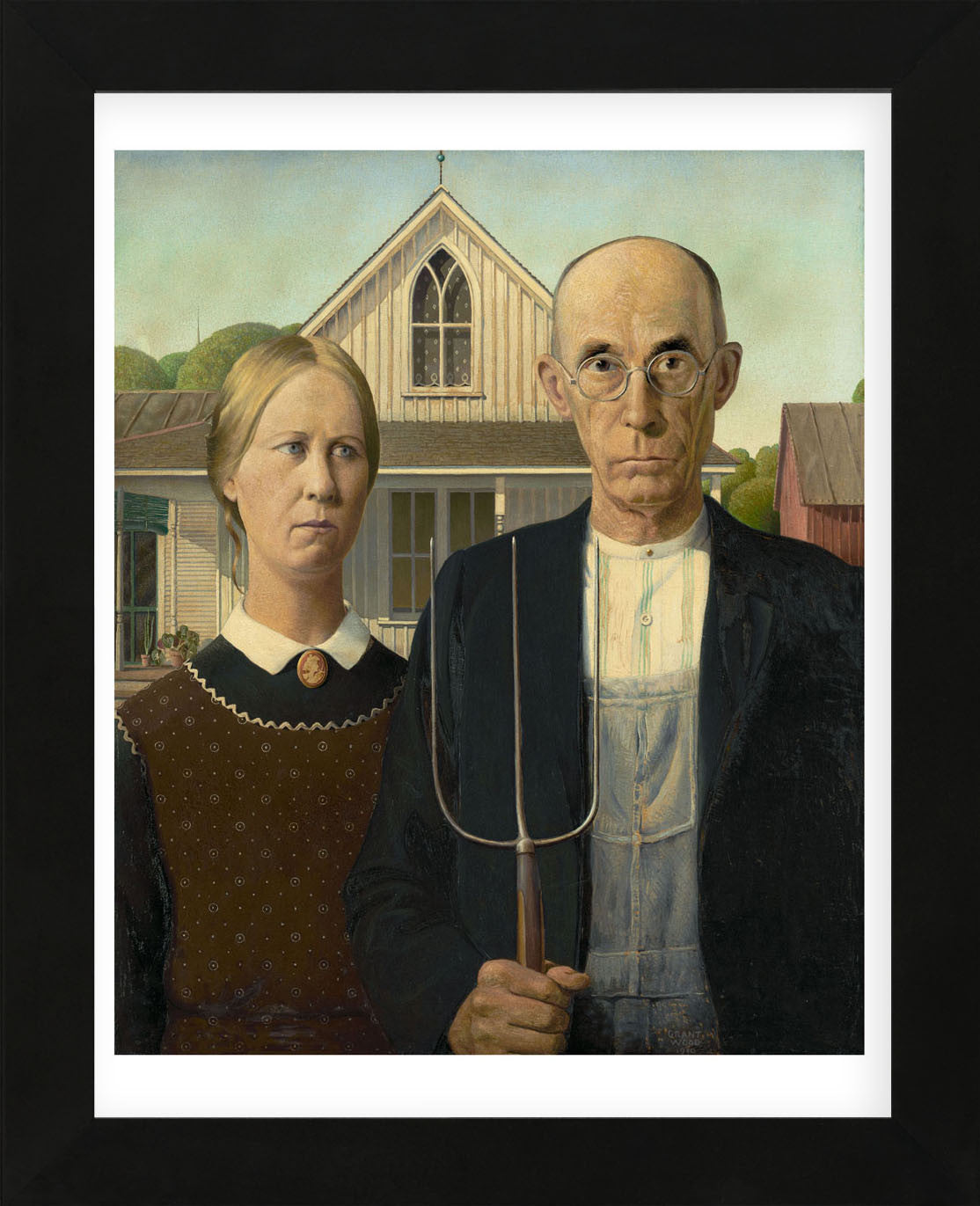 アメリカン・フォークアート、ウルフクリーク製木製3体+1体セット USA製 American Gothic, 1930 (Framed) | McGaw Graphics