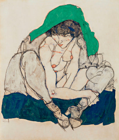 Crouching Woman with Green Headscarf -  Egon Schiele - McGaw Graphics
