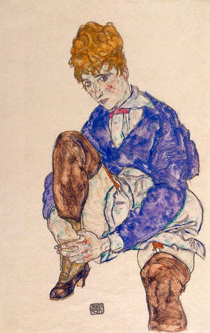 Portrait of the Artist’s Wife Seated, Holding Her Right Leg -  Egon Schiele - McGaw Graphics