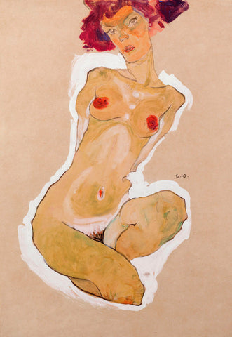 Squatting Female Nude -  Egon Schiele - McGaw Graphics