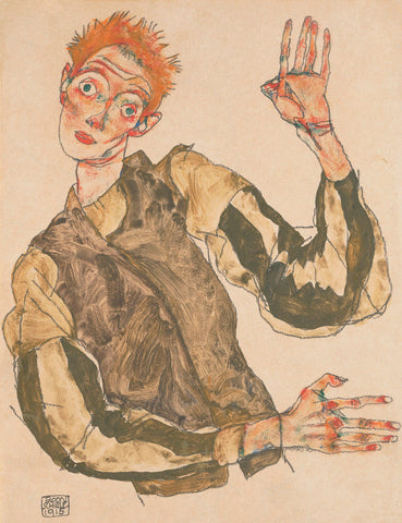 Self-Portrait with Striped Armlets -  Egon Schiele - McGaw Graphics