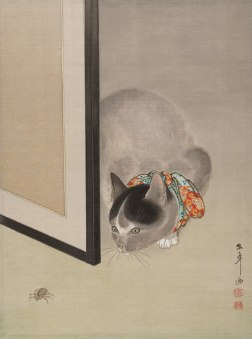 Cat watching a Spider, 1888-92 -  Oide Toko - McGaw Graphics