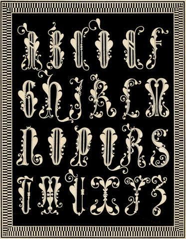 Ornamental French Alphabet (black and white) -  Vintage Reproduction - McGaw Graphics
