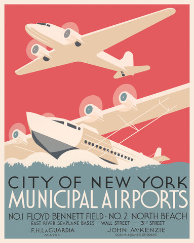 City of New York Municipal Airports -  Vintage Reproduction - McGaw Graphics
