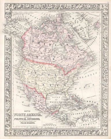 Mitchell - Map of North America, 1864 -  Vintage Map - McGaw Graphics