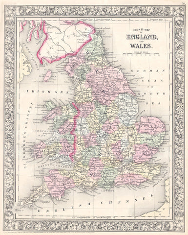 Mitchell - Map of England and Wales, 1864 -  Vintage Map - McGaw Graphics