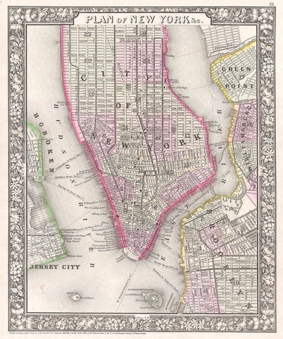 Mitchell - Map of New York City and Brooklyn, 1866 -  Vintage Map - McGaw Graphics