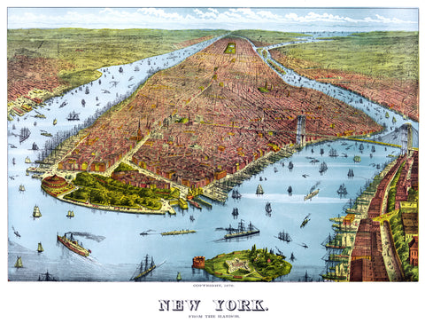 New York from the Harbor, ca. 1879 -  Vintage Map - McGaw Graphics