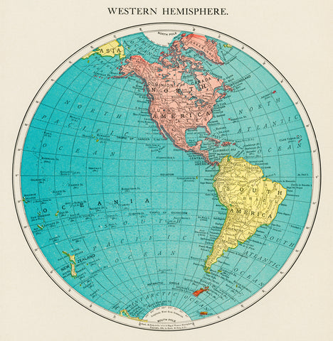 Western Hemisphere, World Atlas, 1908 -  Vintage Reproduction - McGaw Graphics