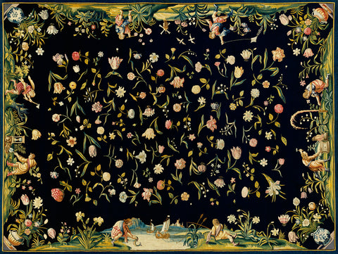 Table Carpet with the Four Elements and a Strewn Floral Pattern, 1650 -  Vintage Reproduction - McGaw Graphics
