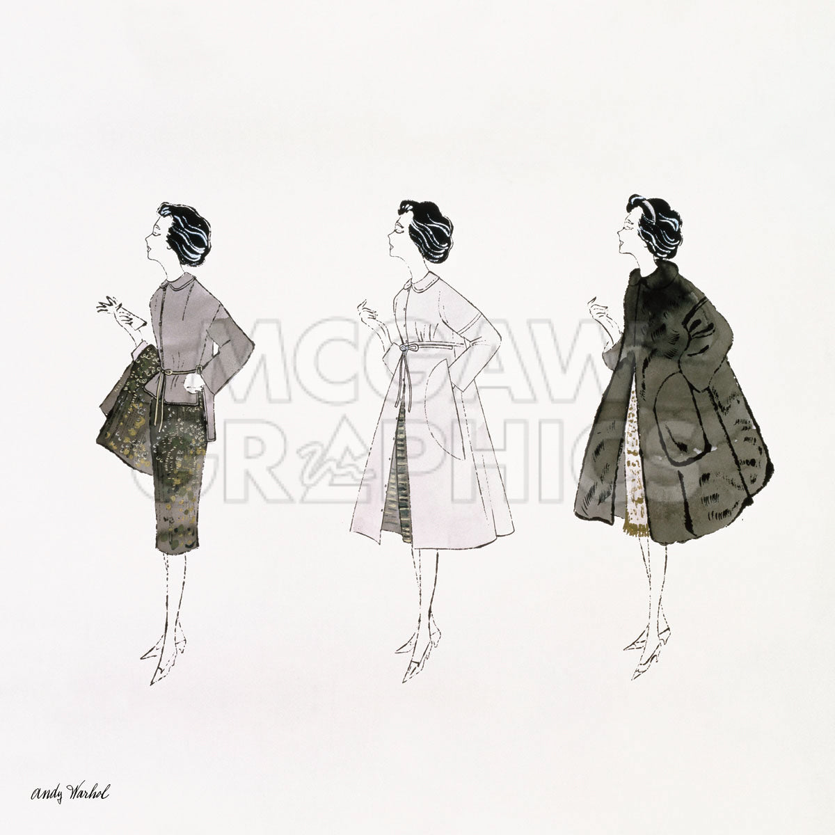 額装済マット作品/Three Female Fashion(ウォーホル) Untitled (Three Female Fashion Figures), c. 1959 | McGaw