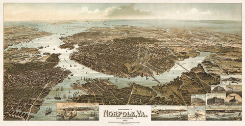 Panorama of Norfolk, Virginia, and Surroundings, 1892 -  Wellge - McGaw Graphics
