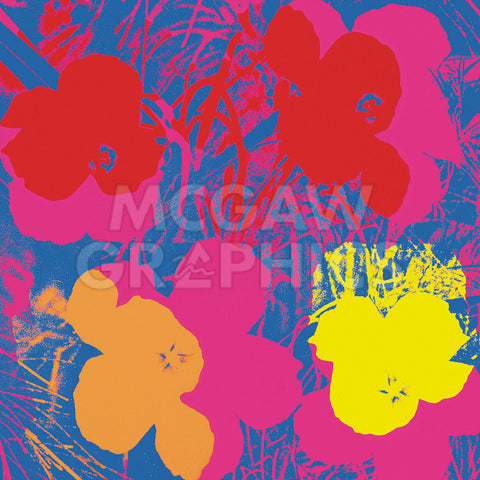 Flowers, 1970 (red, yellow, orange on blue) -  Andy Warhol - McGaw Graphics