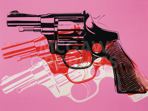Gun, c. 1981-82  (black, white, red on pink) -  Andy Warhol - McGaw Graphics